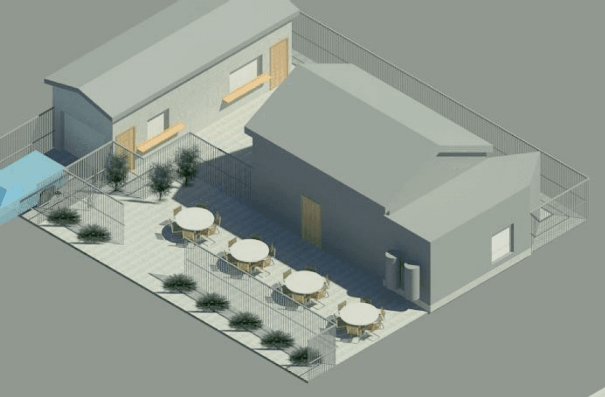An artist's rendering of the future barbecue restaurant.