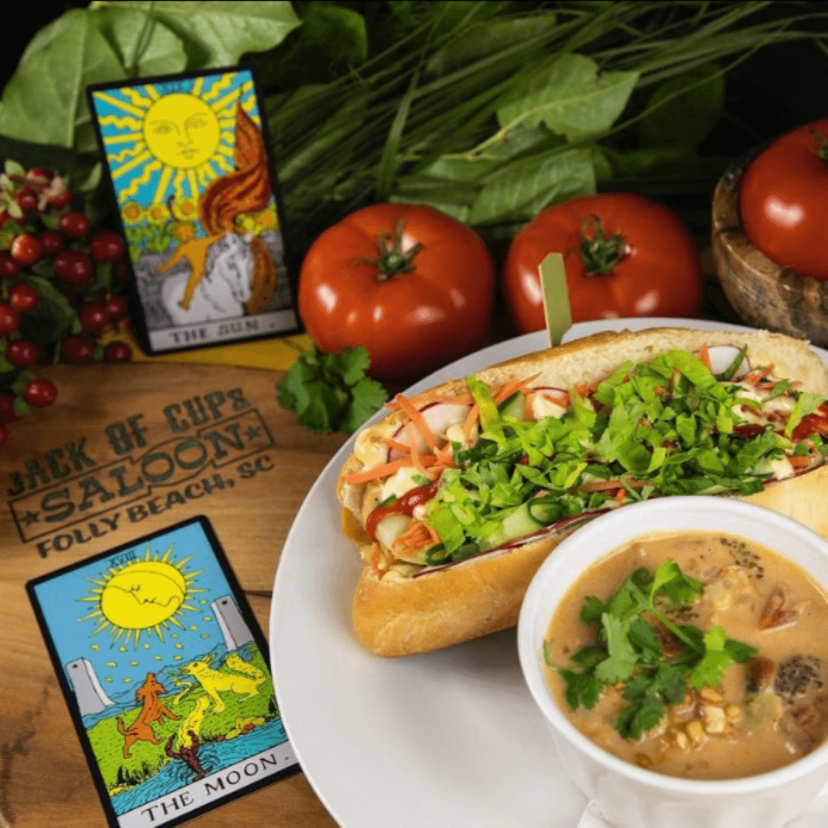 a tofu banh mi served at jack of cups saloon in folly beach south carolina