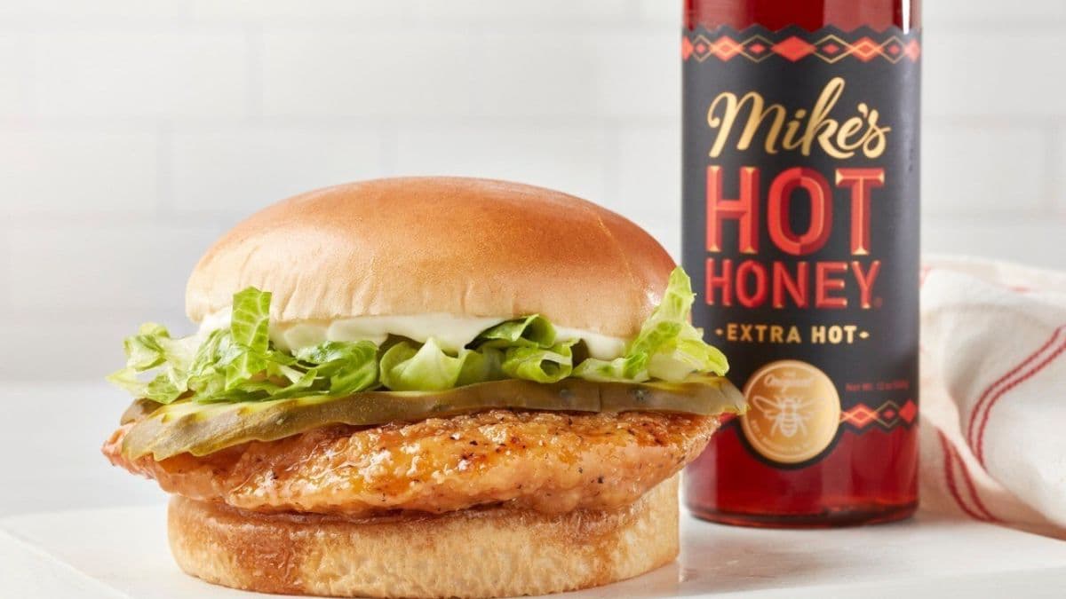 The lineup includes the Hot Honey Chicken Sandwich, which features a crispy chicken breast patty glazed with Mike’s Hot Honey - Extra Hot