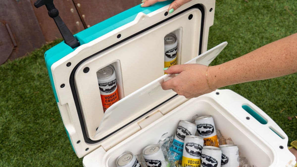 Dogfish Head is bringing a limited-edition cooler with a hidden compartment designed to keep favorite canned cocktails tucked away.